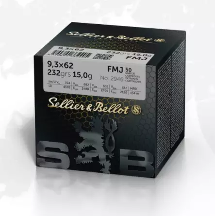 Sellier&Bellot Training 9,3x62 FMJ 15g - Kiväärin patruunat - 8590690341368 - 2
